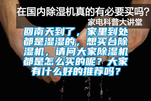 回南天到了，家里到處都是濕濕的，想買臺除濕機，請問大家除濕機都是怎么買的呢？大家有什么好的推薦嗎？